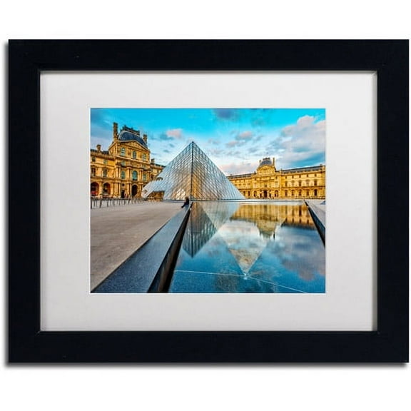 Trademark Fine Art "Symetrie du Louvre" Canvas Art by Mathieu Rivrin, White Matte, Black Frame