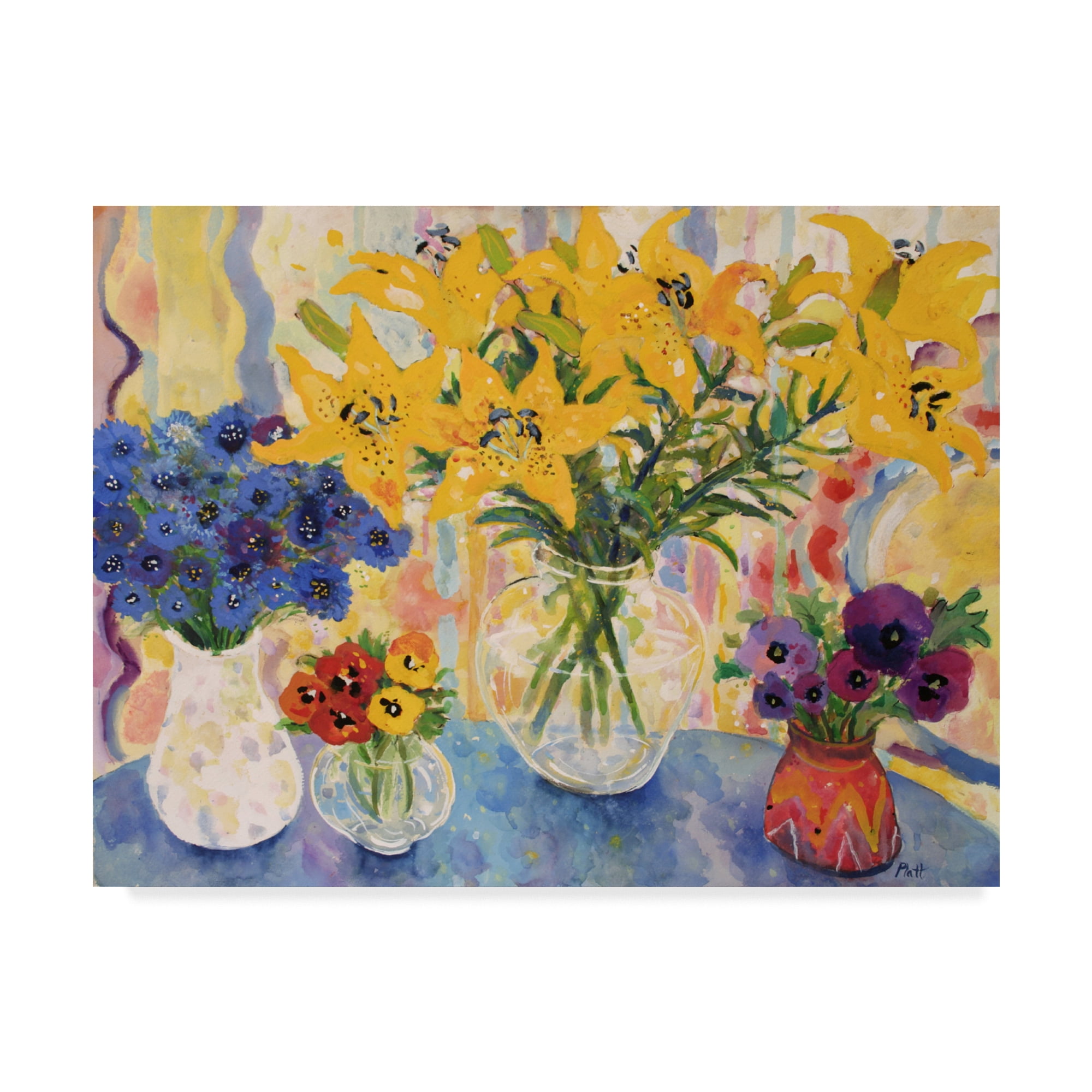 Floral Yellow and Blue Canvas Art with Hidden Frame