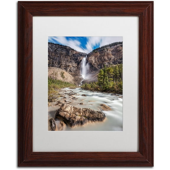 Trademark Fine Art 'Takakkaw Falls' Canvas Art by Pierre Leclerc, White Matte, Wood Frame