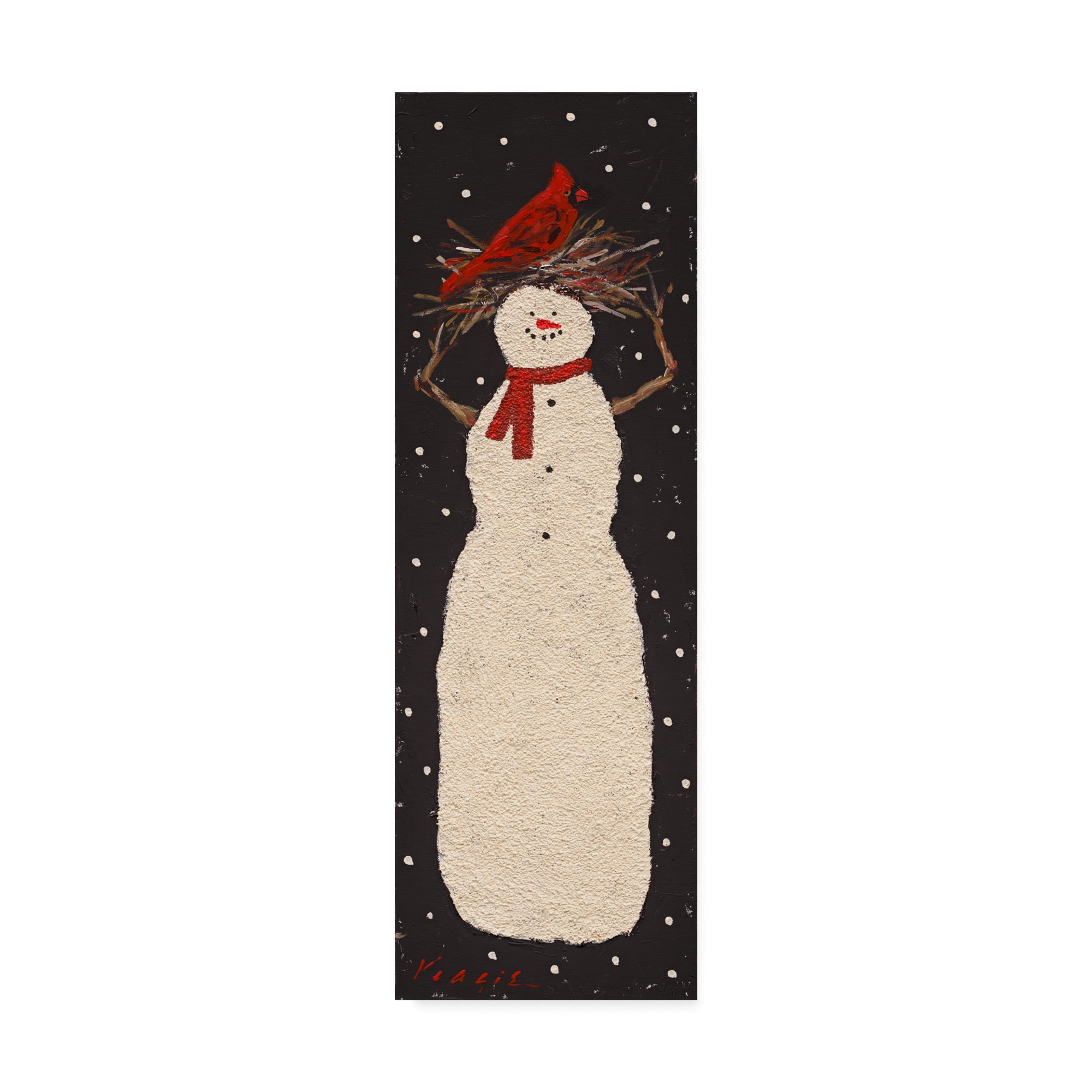 Trademark Fine Art 'Tall Snowman With Cardinal' Canvas Art by Mary Miller Veazie