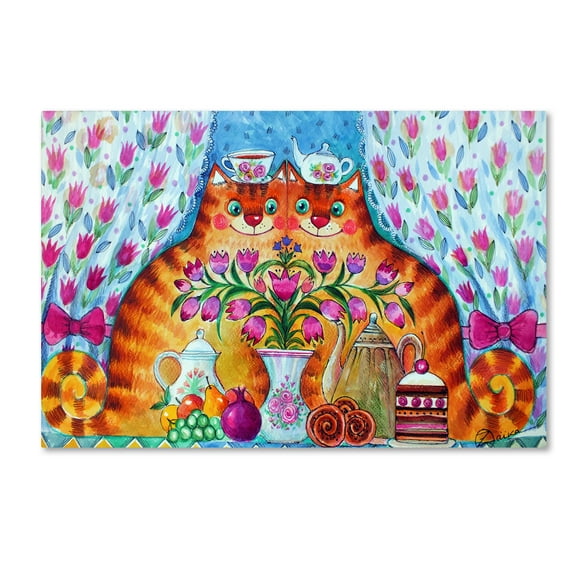 Trademark Fine Art 'Tea Cats' Canvas Art by Oxana Ziaka