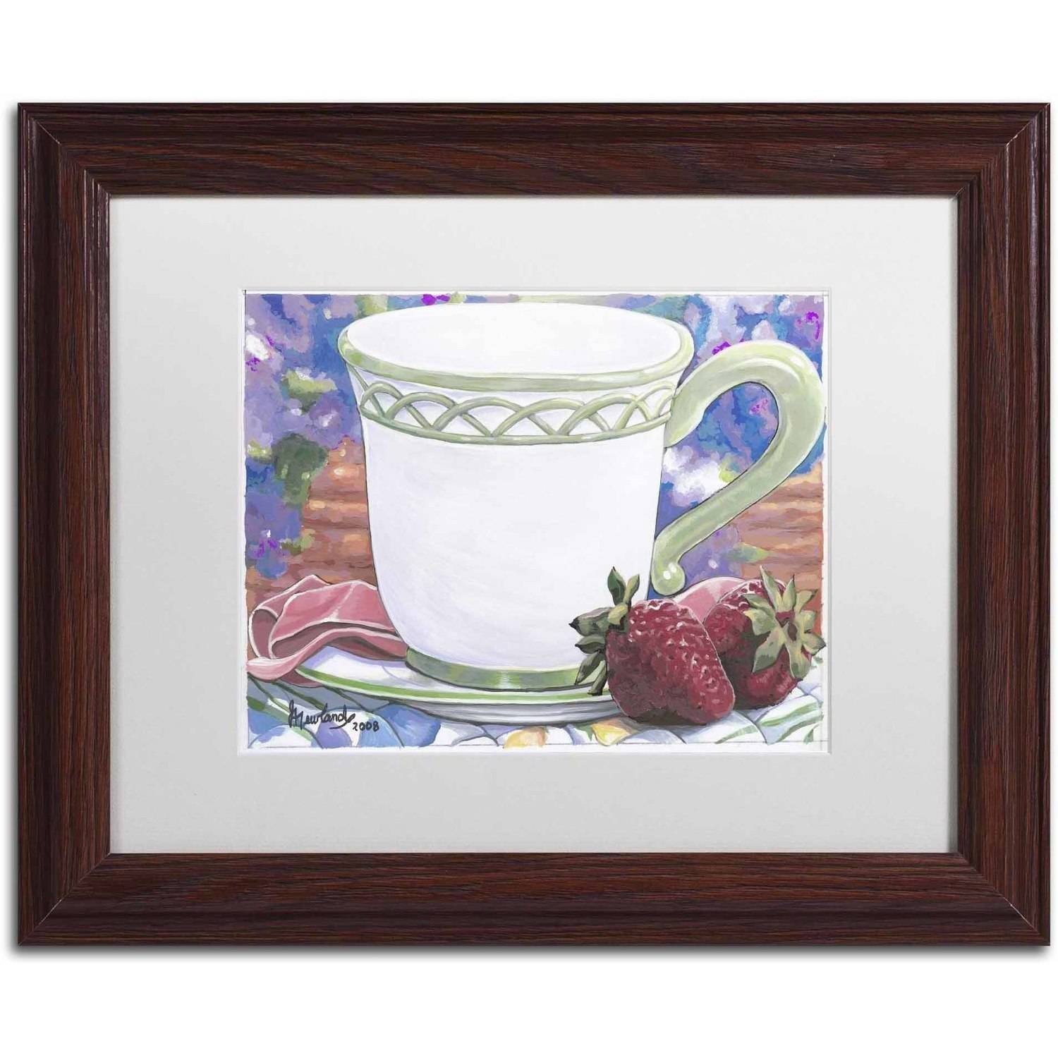 Trademark Fine Art 'Tea Party Bear 2' Canvas Art by Jenny Newland, White Matte, Wood Frame