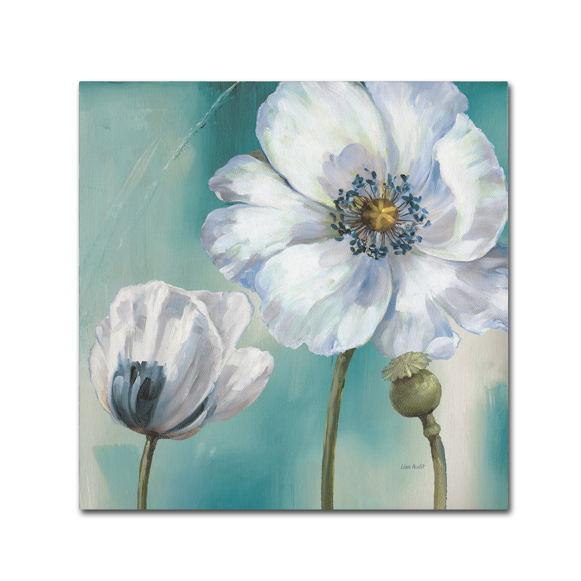 Teal and White Floral Canvas Art by Lisa Audit, 18 x 18