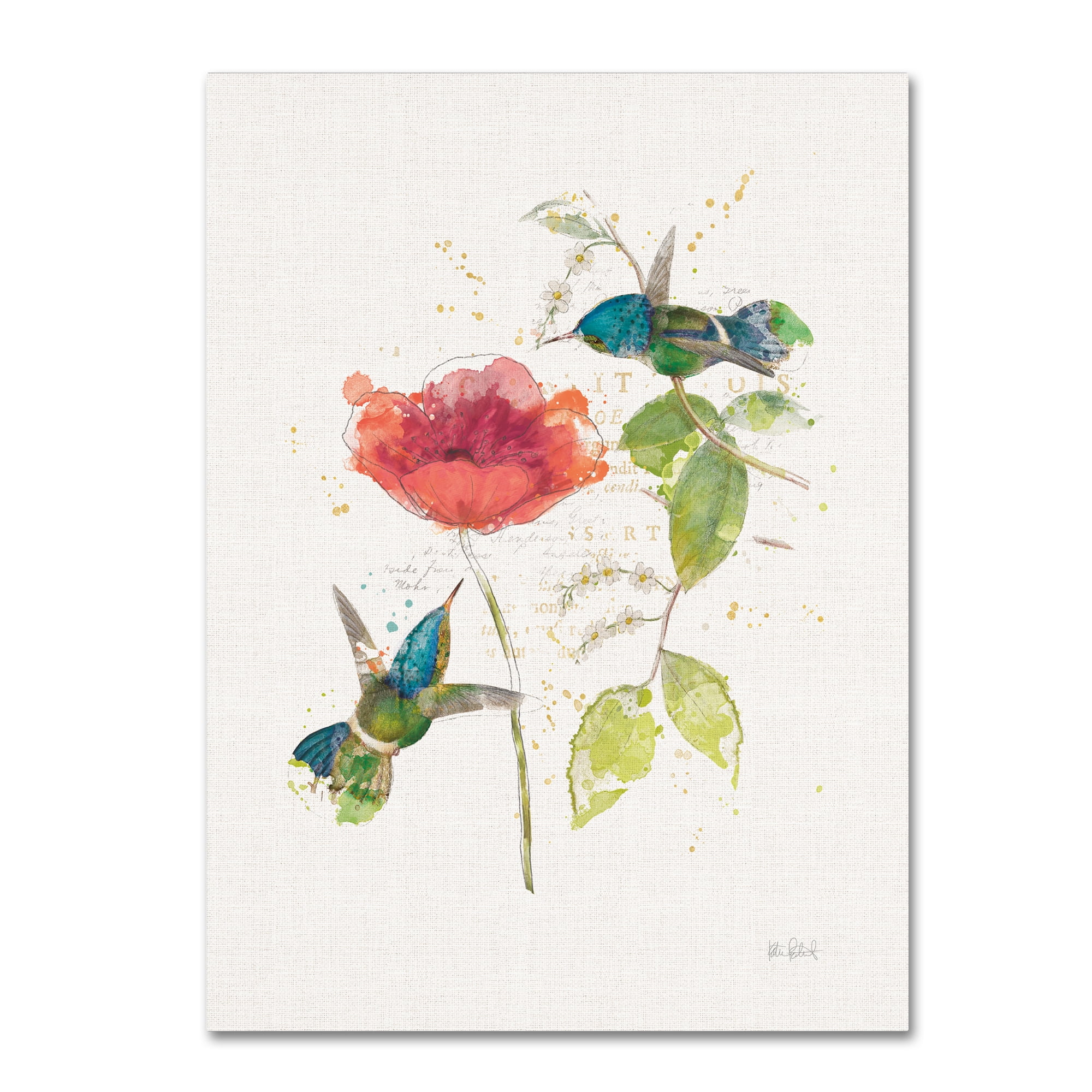 Teal Hummingbirds and Red Flower Canvas Art