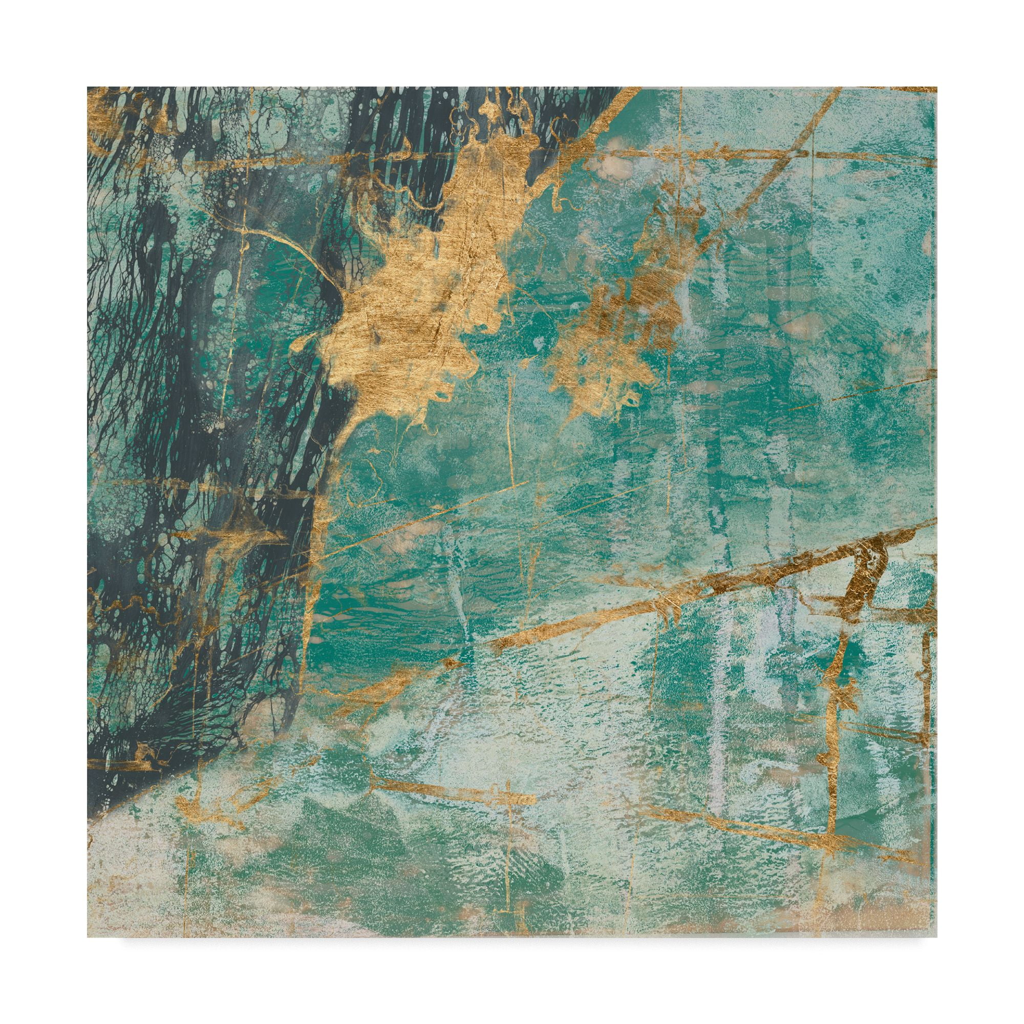 Teal and Gold Abstract Canvas Art Print, 24 x 24 Inches