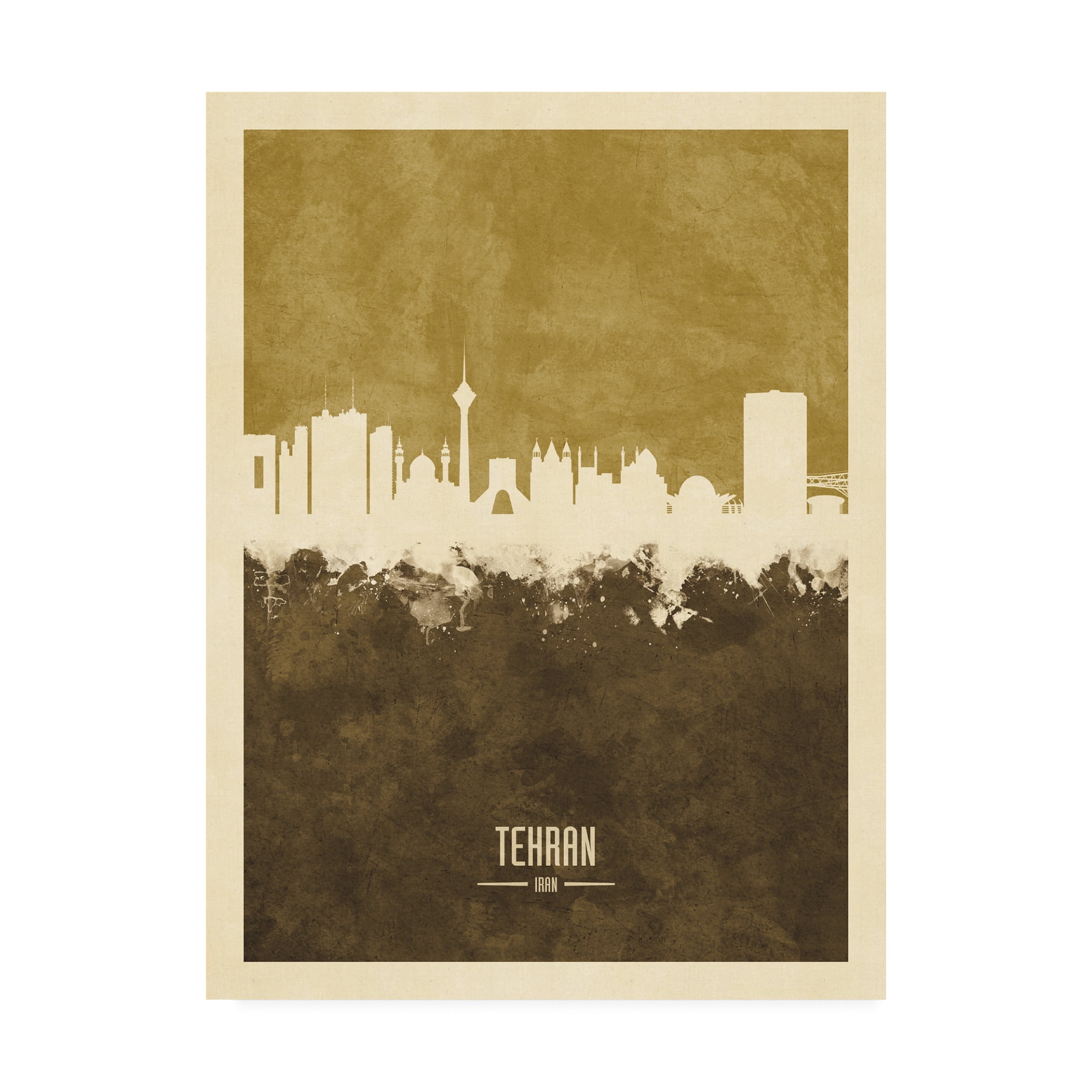 Trademark Fine Art 'Tehran Iran Skyline Brown' Canvas Art by Michael Tompsett