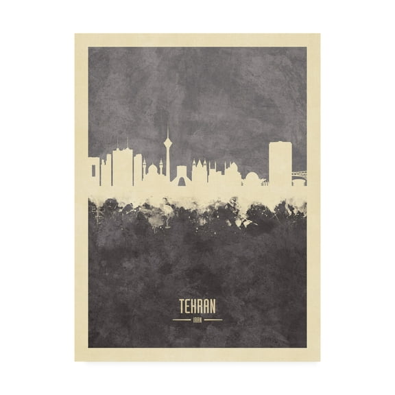 Trademark Fine Art 'Tehran Iran Skyline Gray' Canvas Art by Michael Tompsett