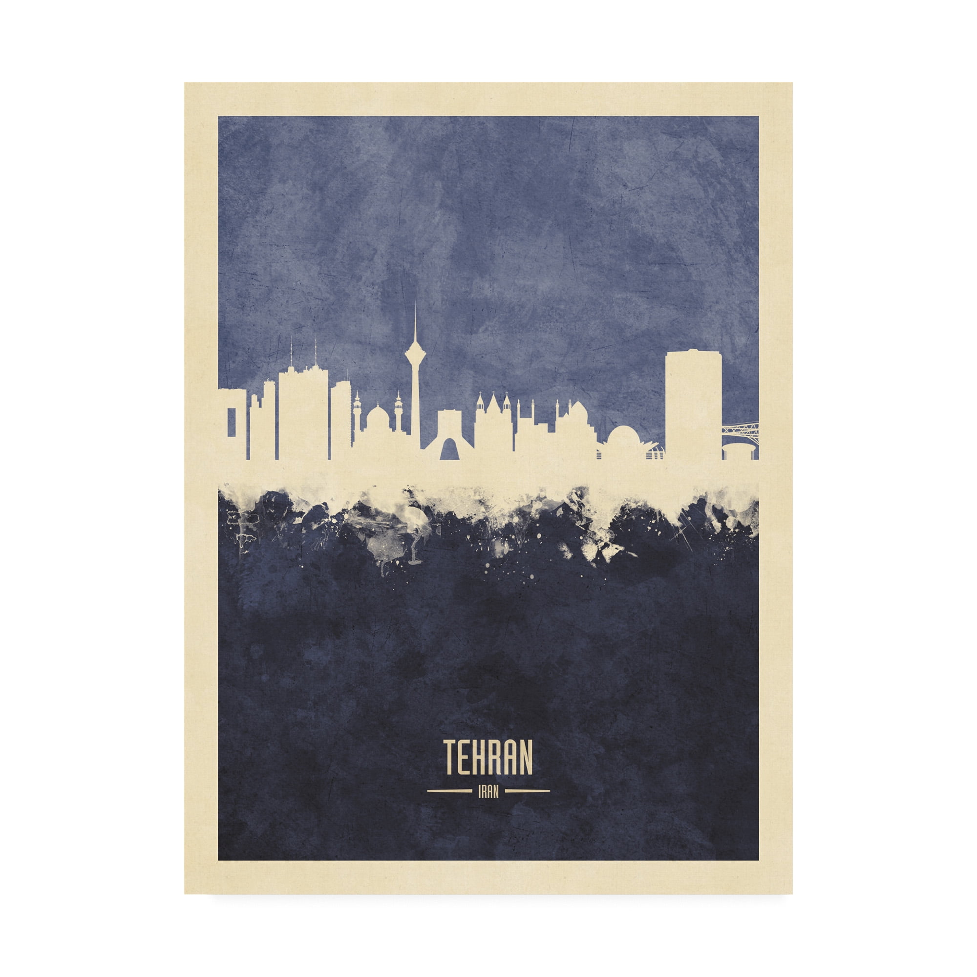 Trademark Fine Art 'Tehran Iran Skyline Navy' Canvas Art by Michael Tompsett