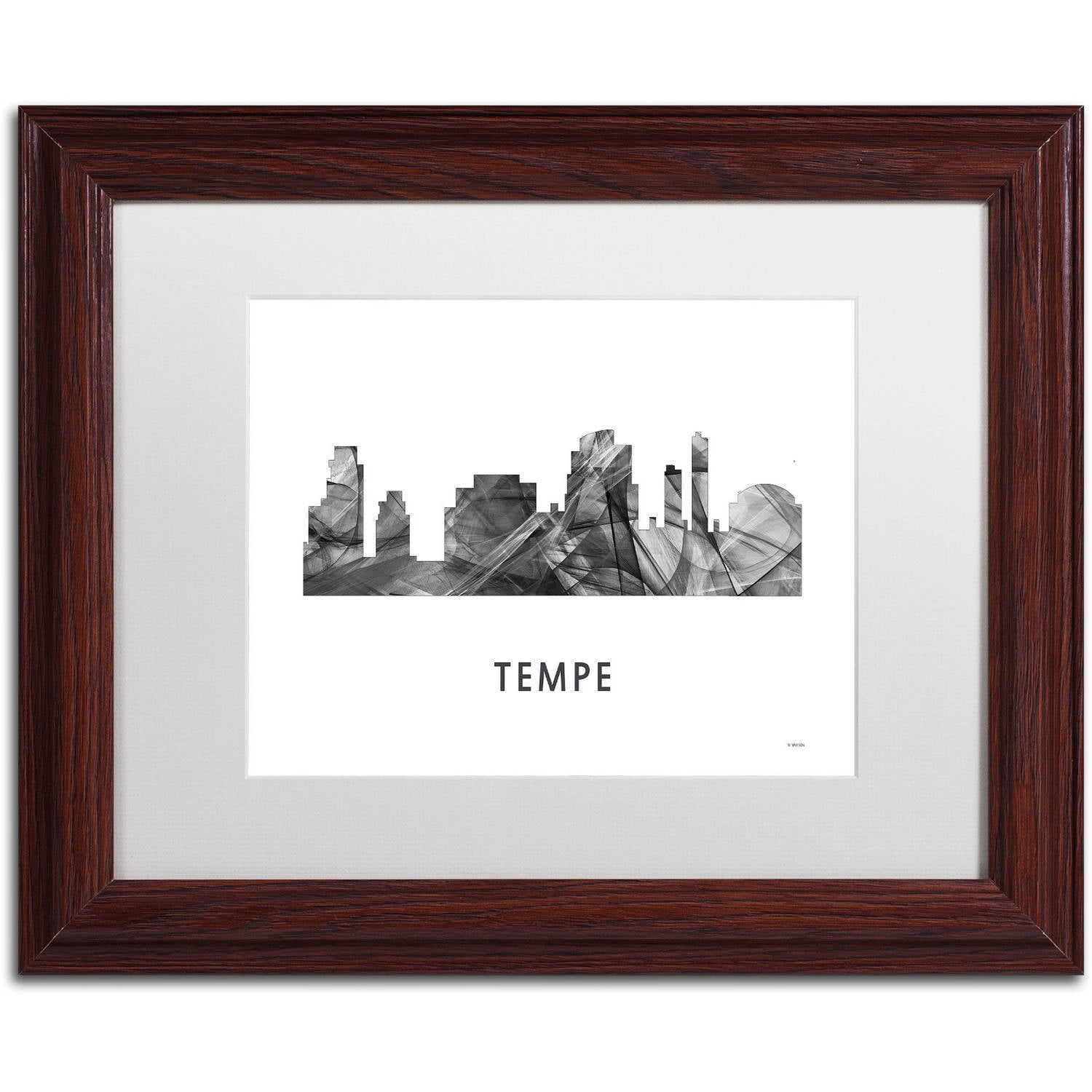 Trademark Fine Art 'Tempe Arizona Skyline WB-BW' Canvas Art by Marlene Watson, White Matte, Wood Frame