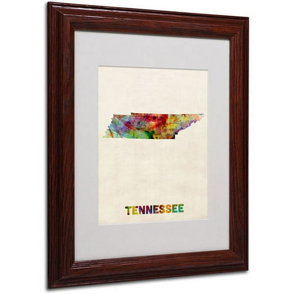 Trademark Fine Art "Tennessee Map" Matted Framed Art by Michael Tompsett, Wood Frame