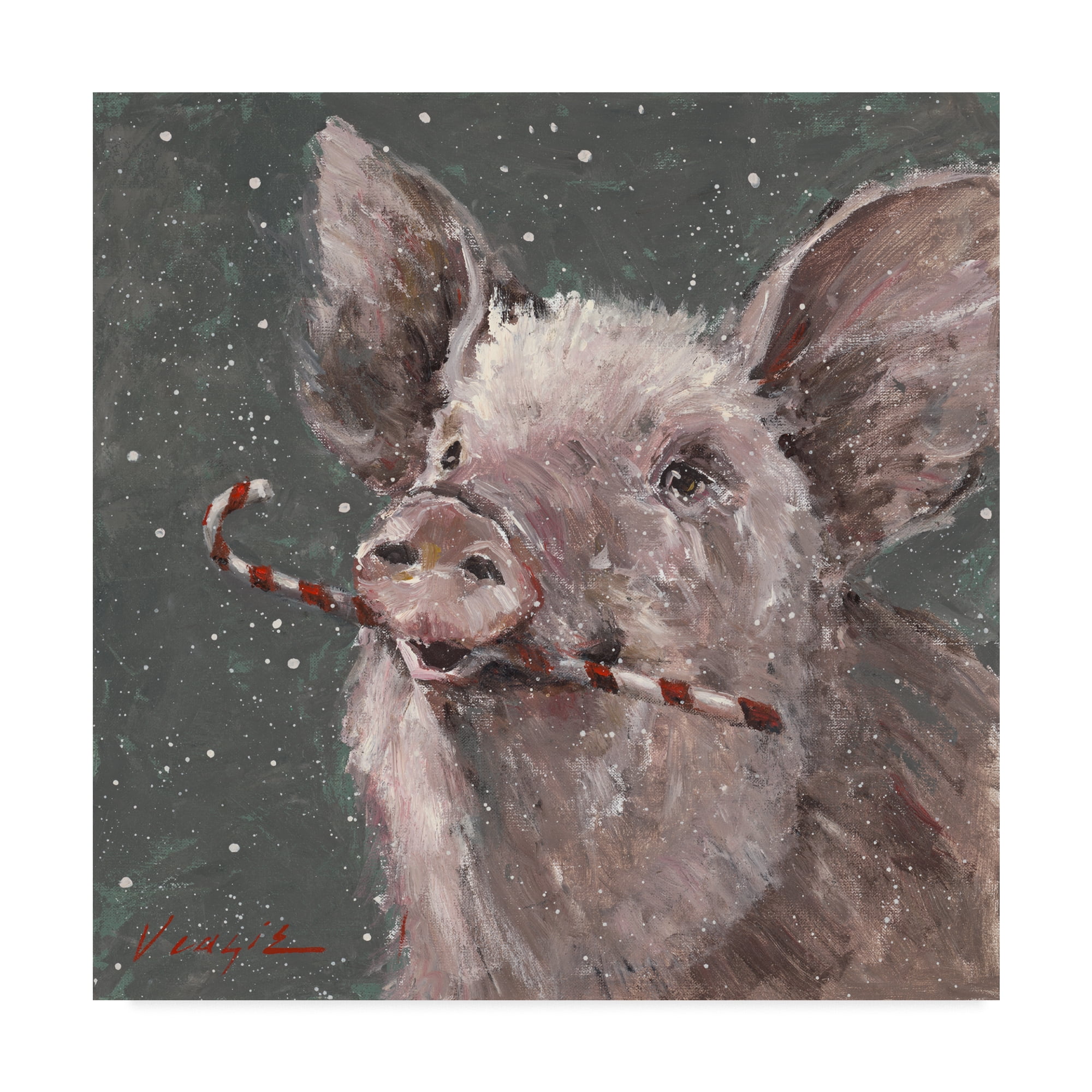 Trademark Fine Art 'Teri The Christmas Pig' Canvas Art by Mary Miller Veazie