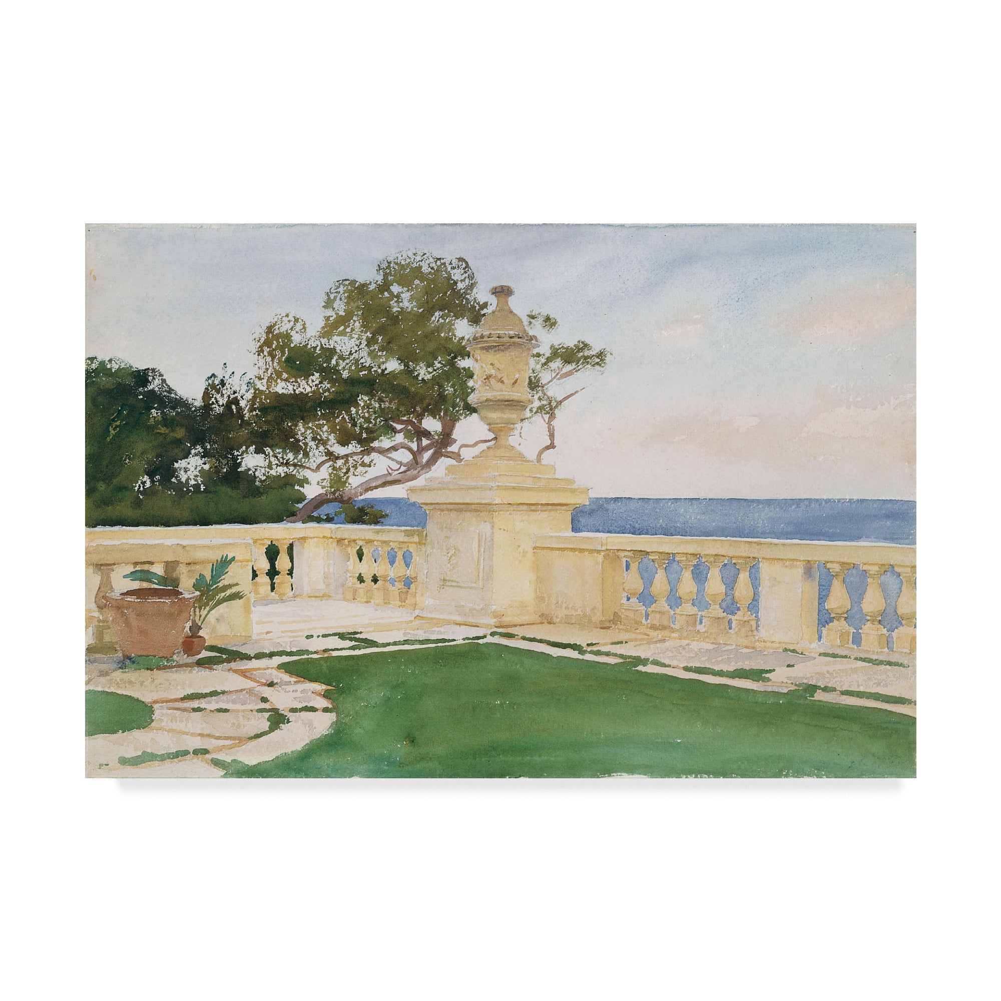 Terrace Vizcaya Architecture Canvas Art in White Frame