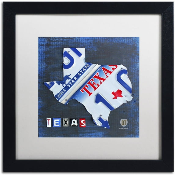 Trademark Fine Art 'Texas License Plate Map' Canvas Art by Design Turnpike, White Matte, Black Frame