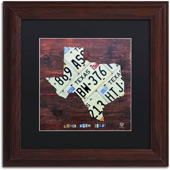 Trademark Fine Art 'Texas License Plate Map Large' Canvas Art by Design Turnpike, Black Matte, Wood Frame