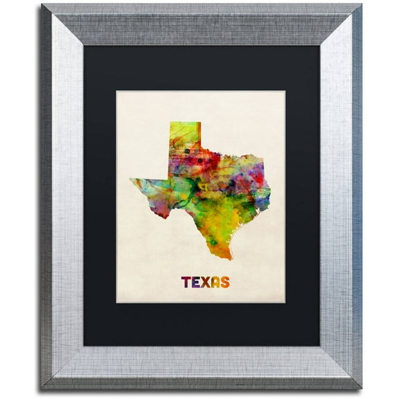 Trademark Fine Art "Texas Map" Canvas Art by Michael Tompsett Black Matte, Silver Frame