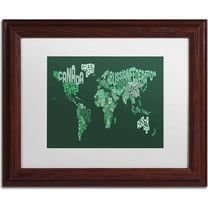 Trademark Fine Art "Text Map of the World" Canvas Art by Michael Tompsett, White Matte, Wood Frame