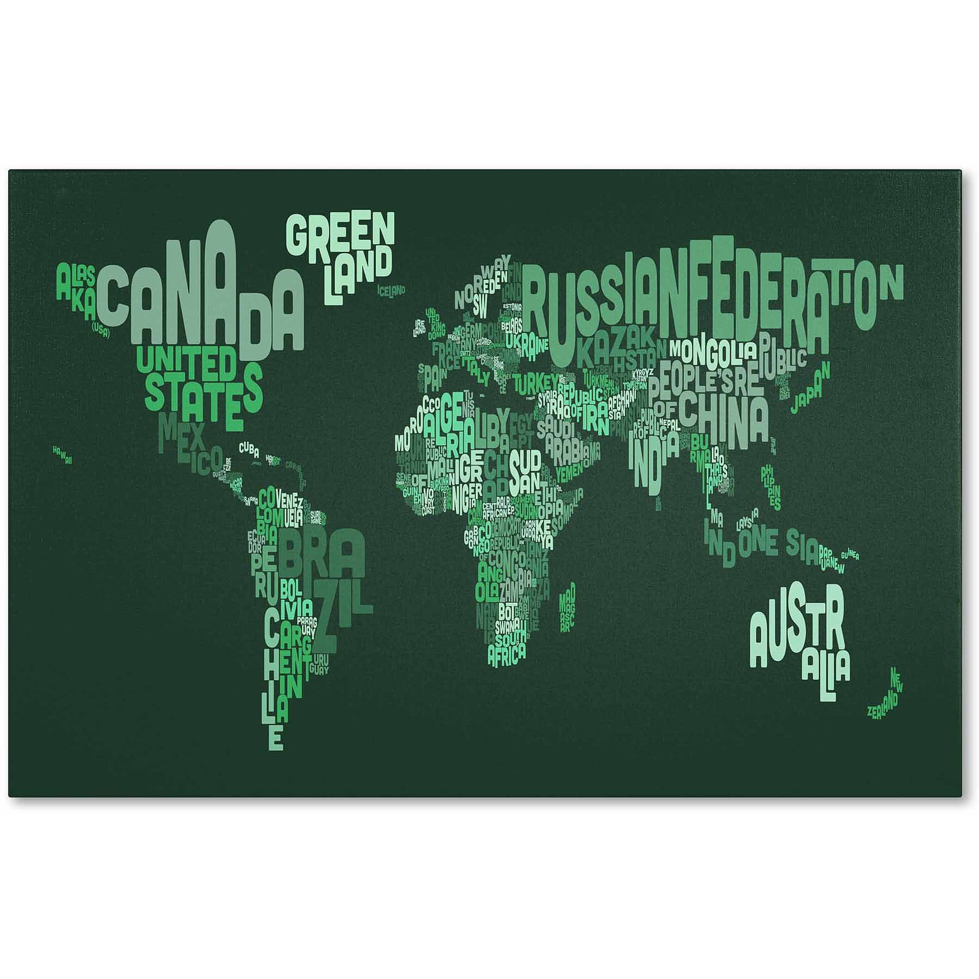 Trademark Fine Art "Text Map of the World" Canvas Art by Michael Tompsett