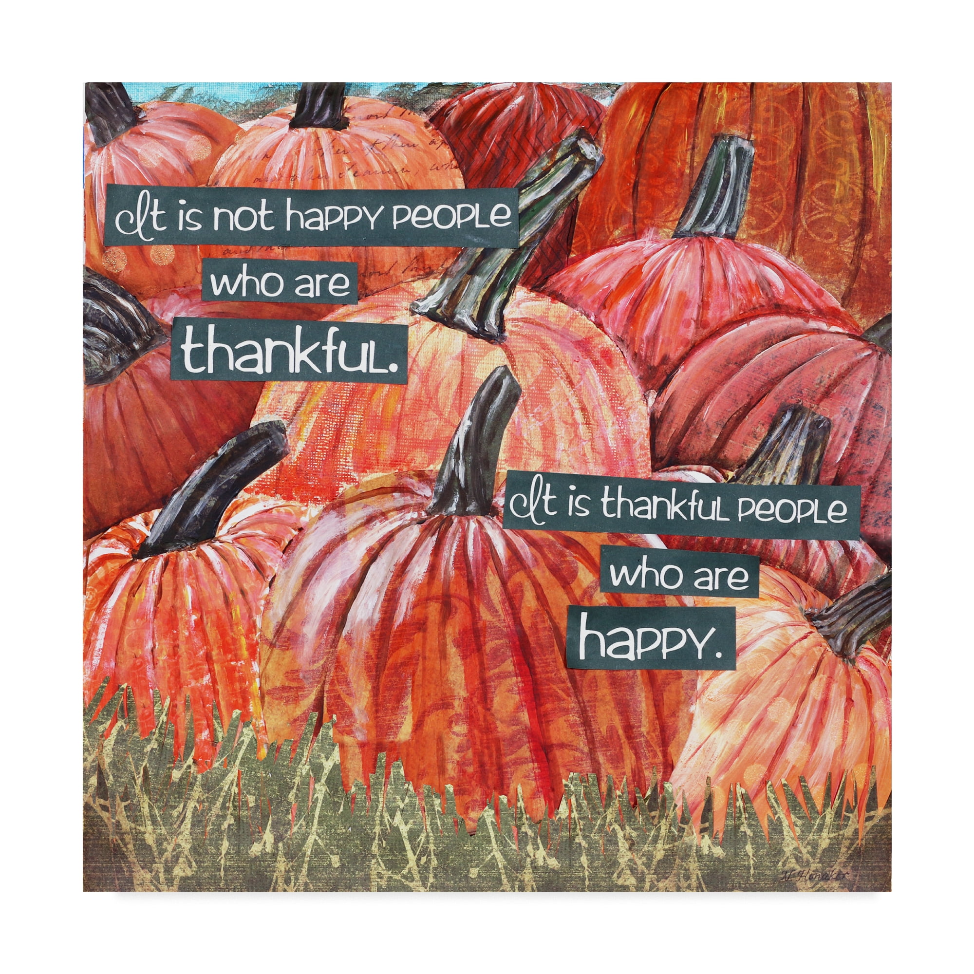 Thankful Pumpkins Phrase Square Canvas Art in Red and Orange