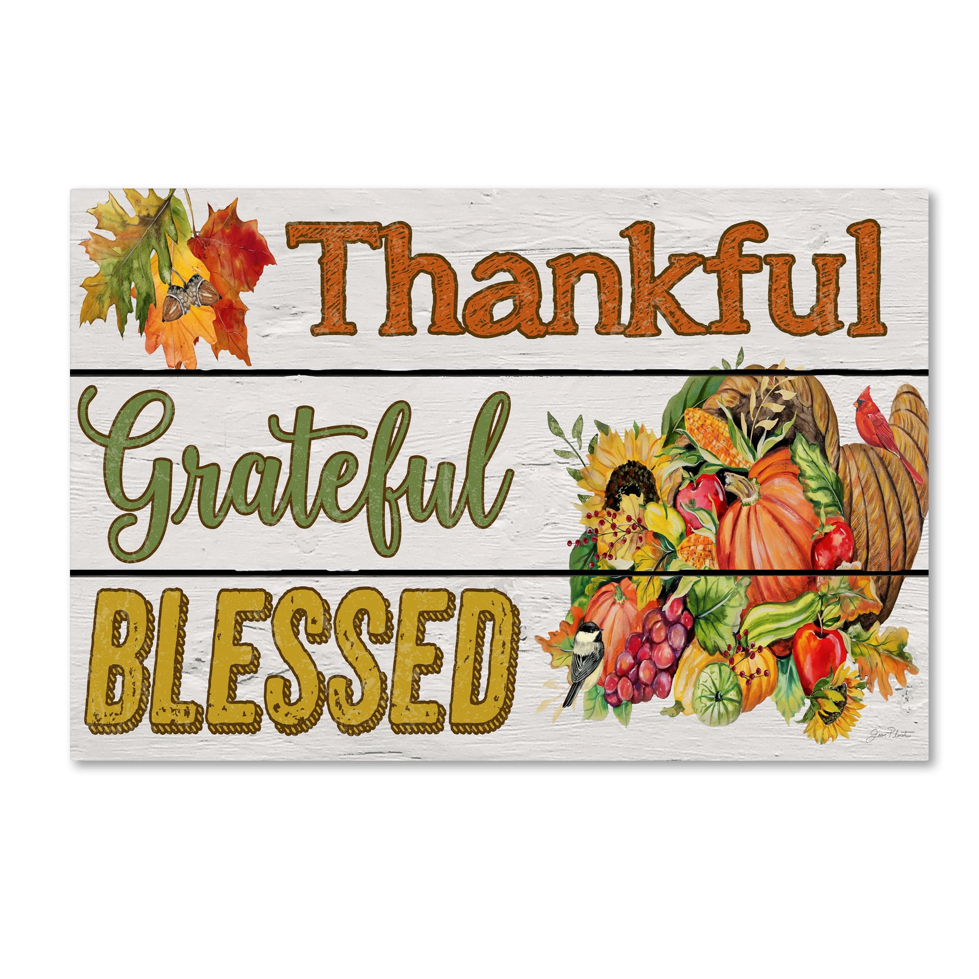Thankful Grateful Blessed Autumn Canvas Art in White Frame