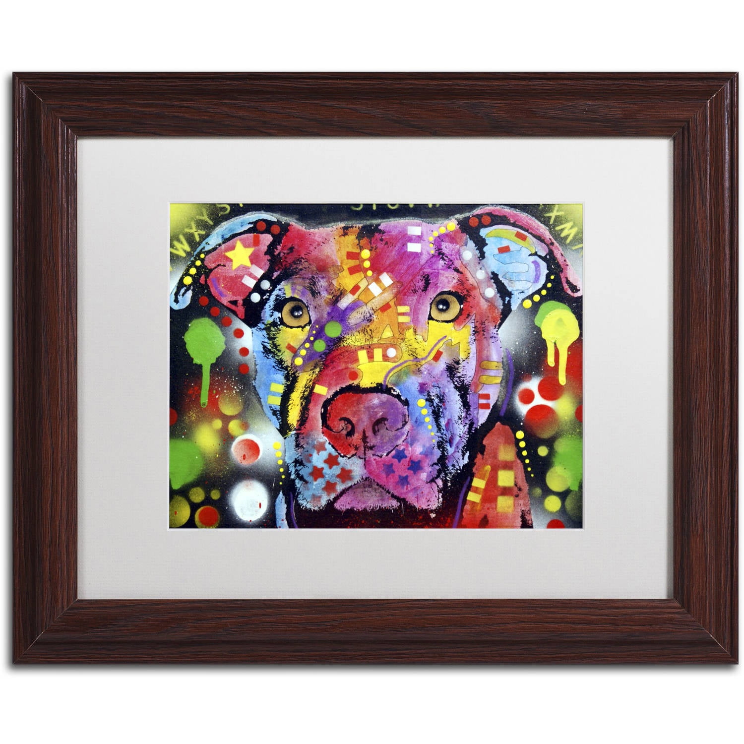 Trademark Fine Art "The Brooklyn Pit Bull" Canvas Art by Dean Russo, White Matte, Wood Frame