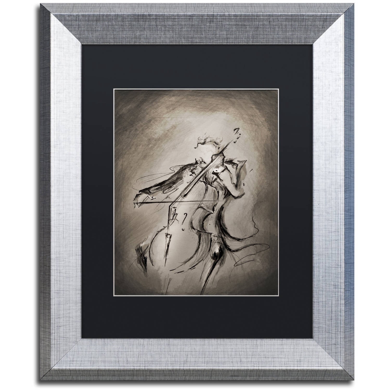 Trademark Fine Art 'The Cellist' Canvas Art by Marc Allante, Black Matte, Silver Frame