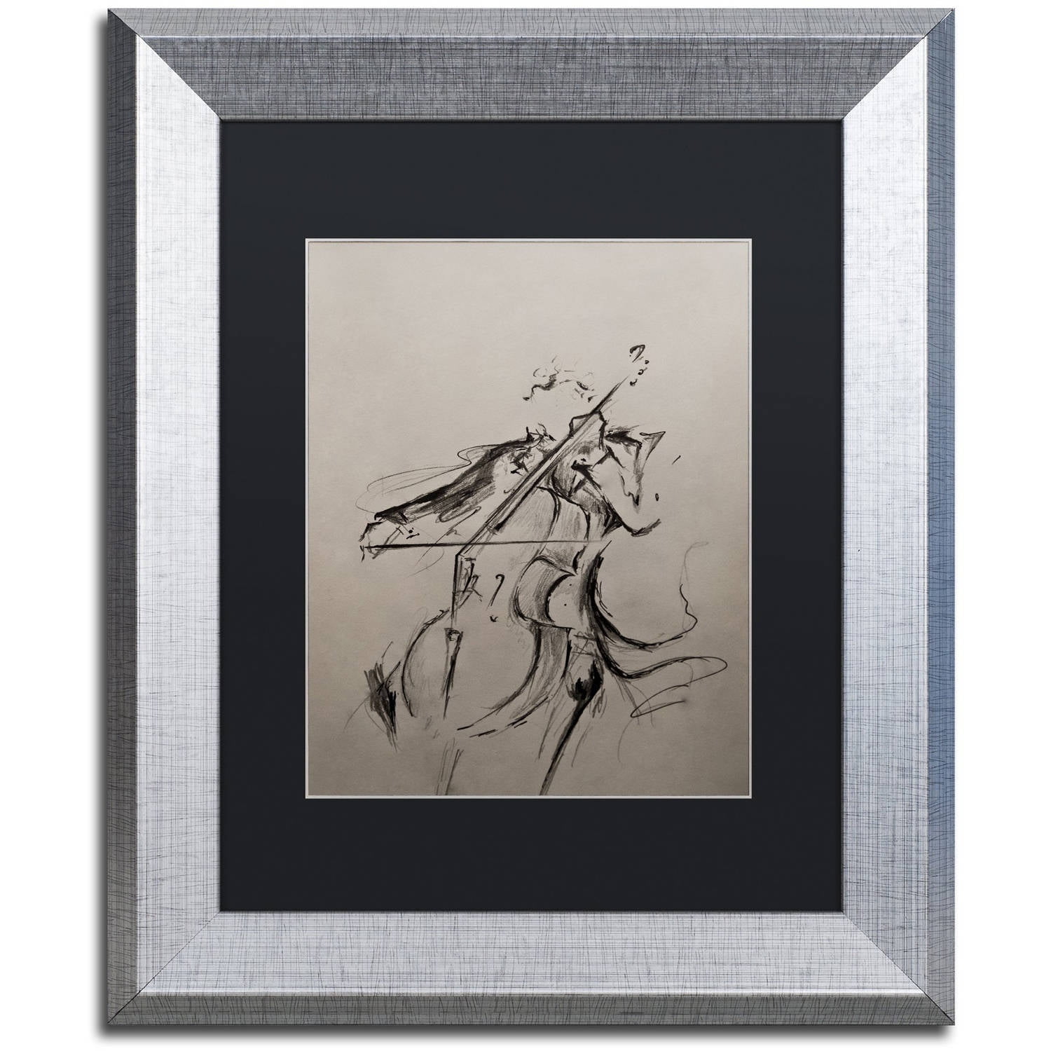 Trademark Fine Art 'The Cellist Sketch' Canvas Art by Marc Allante, Black Matte, Silver Frame