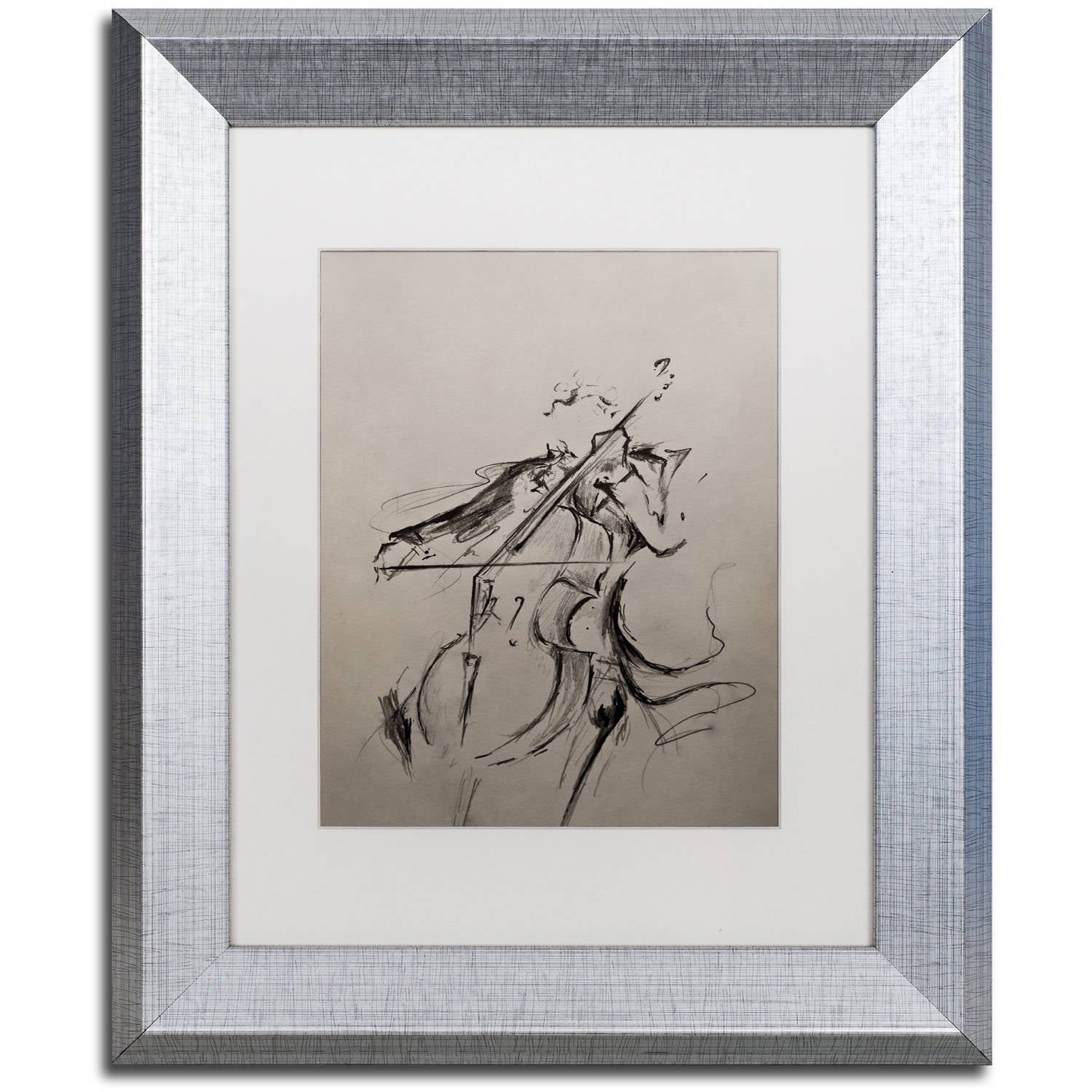 Trademark Fine Art 'The Cellist Sketch' Canvas Art by Marc Allante, White Matte, Silver Frame