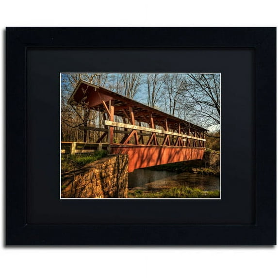 Trademark Fine Art "The Colvin Covered Bridge" Canvas Art by Lois Bryan, Black Mat, Black Frame