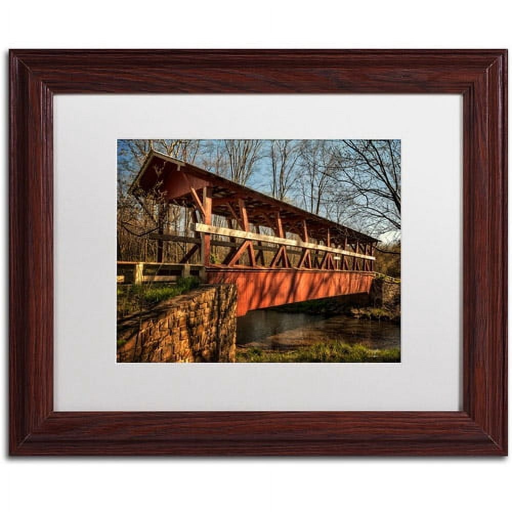 Trademark Fine Art "The Colvin Covered Bridge" Canvas Art by Lois Bryan, White Mat, Wood Frame