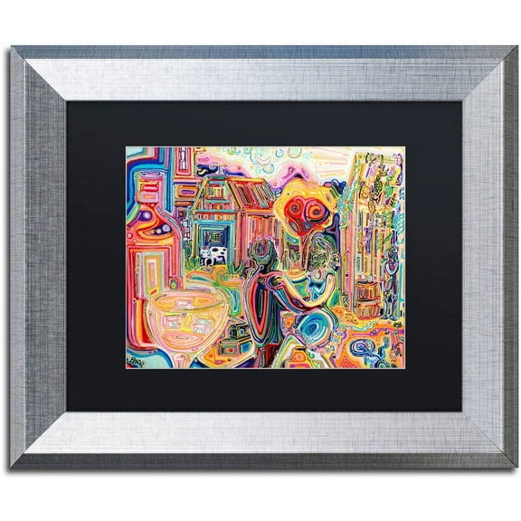 Trademark Fine Art "The Cow Sees Everything" Canvas Art by Josh Byer, Black Matte, Silver Frame