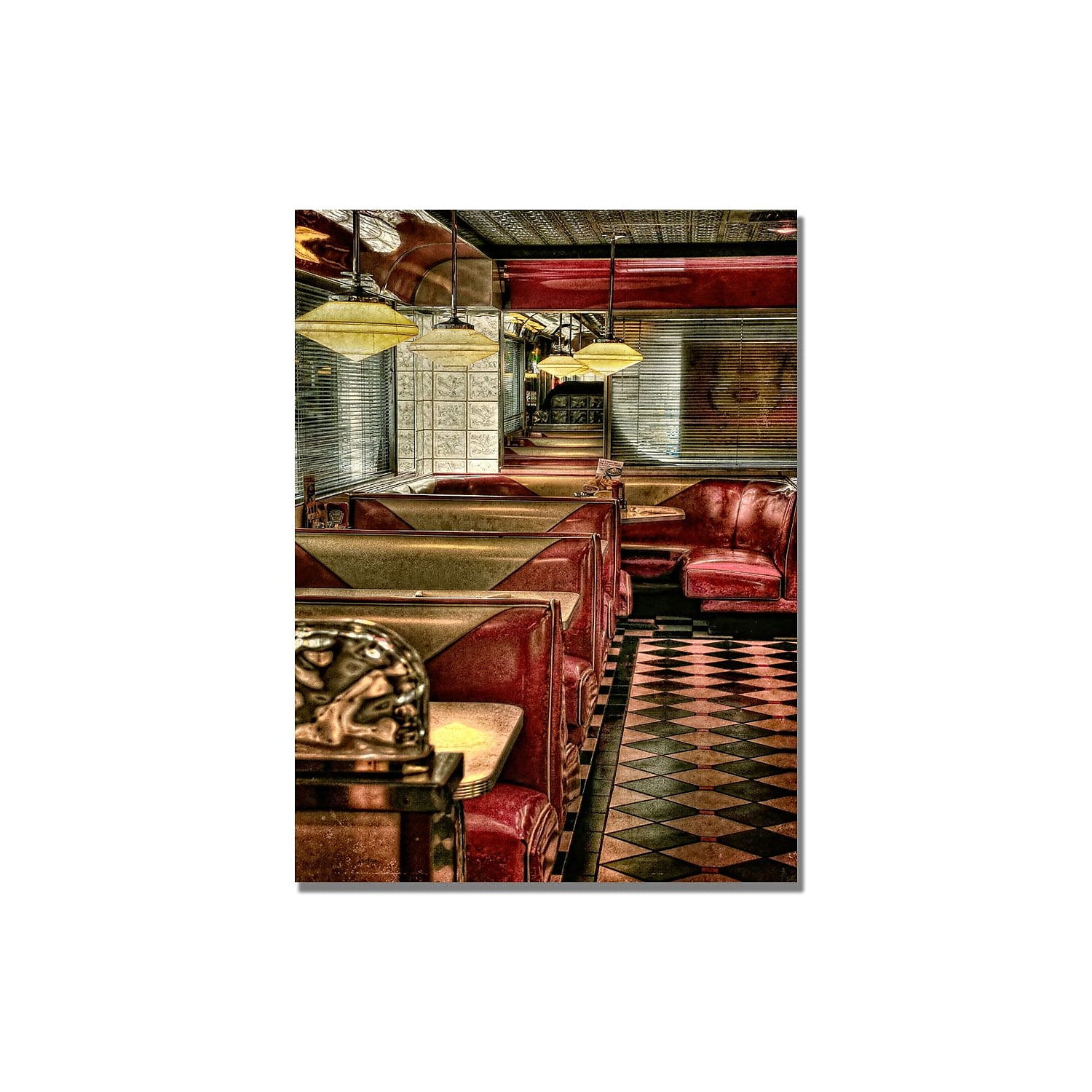 Vintage Diner Scene Canvas Print in Red and Brown