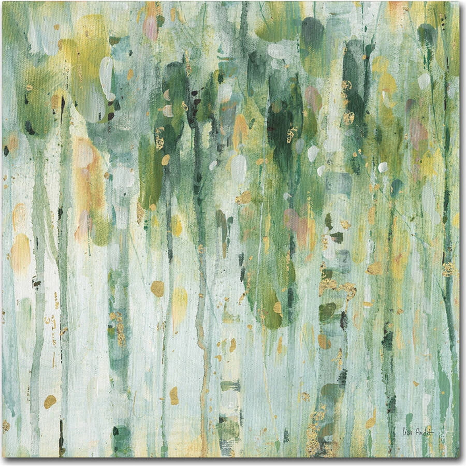 Green and Gold Abstract Forest Canvas Art for Kids