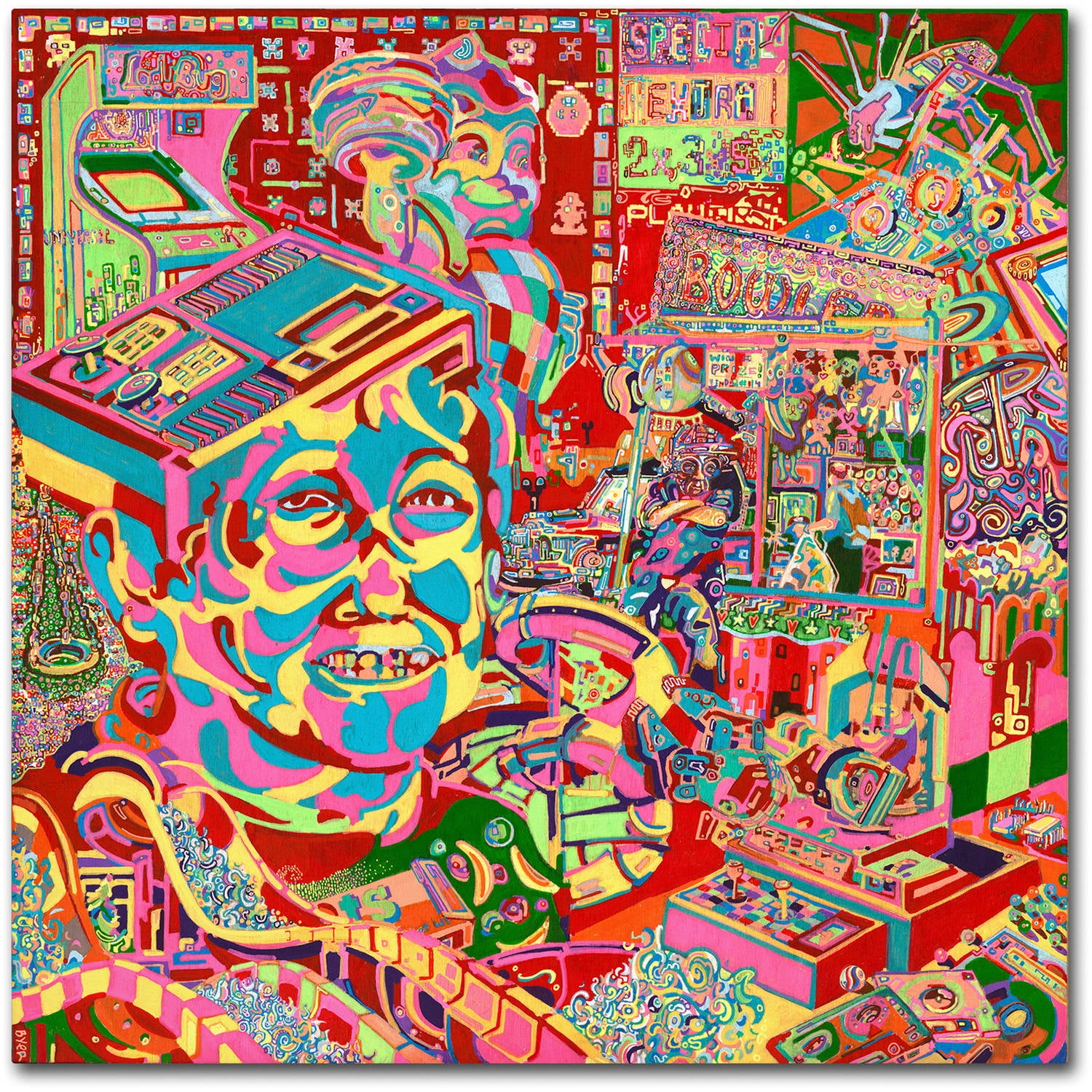 Colorful Abstract Gamer Kid Canvas Art, 14x14 Inch