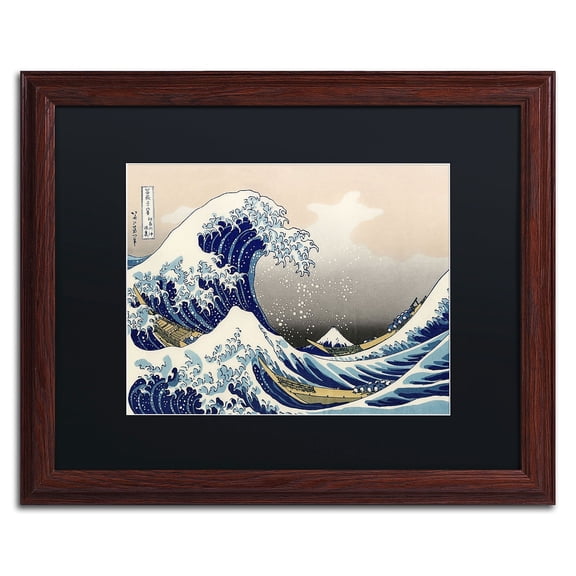 Trademark Fine Art The Great Kanagawa Wave by Katsushika Hokusai 16x20 FRM Art BLK MTD