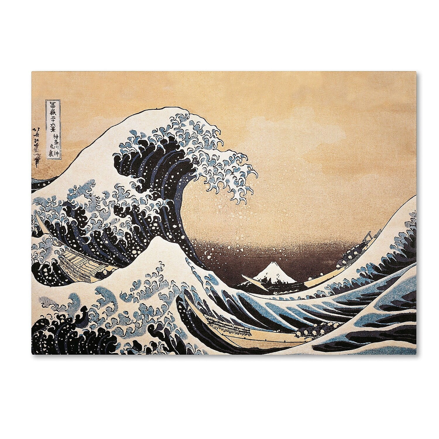 Large Blue and Beige Canvas Art of The Great Wave Off Kanagawa