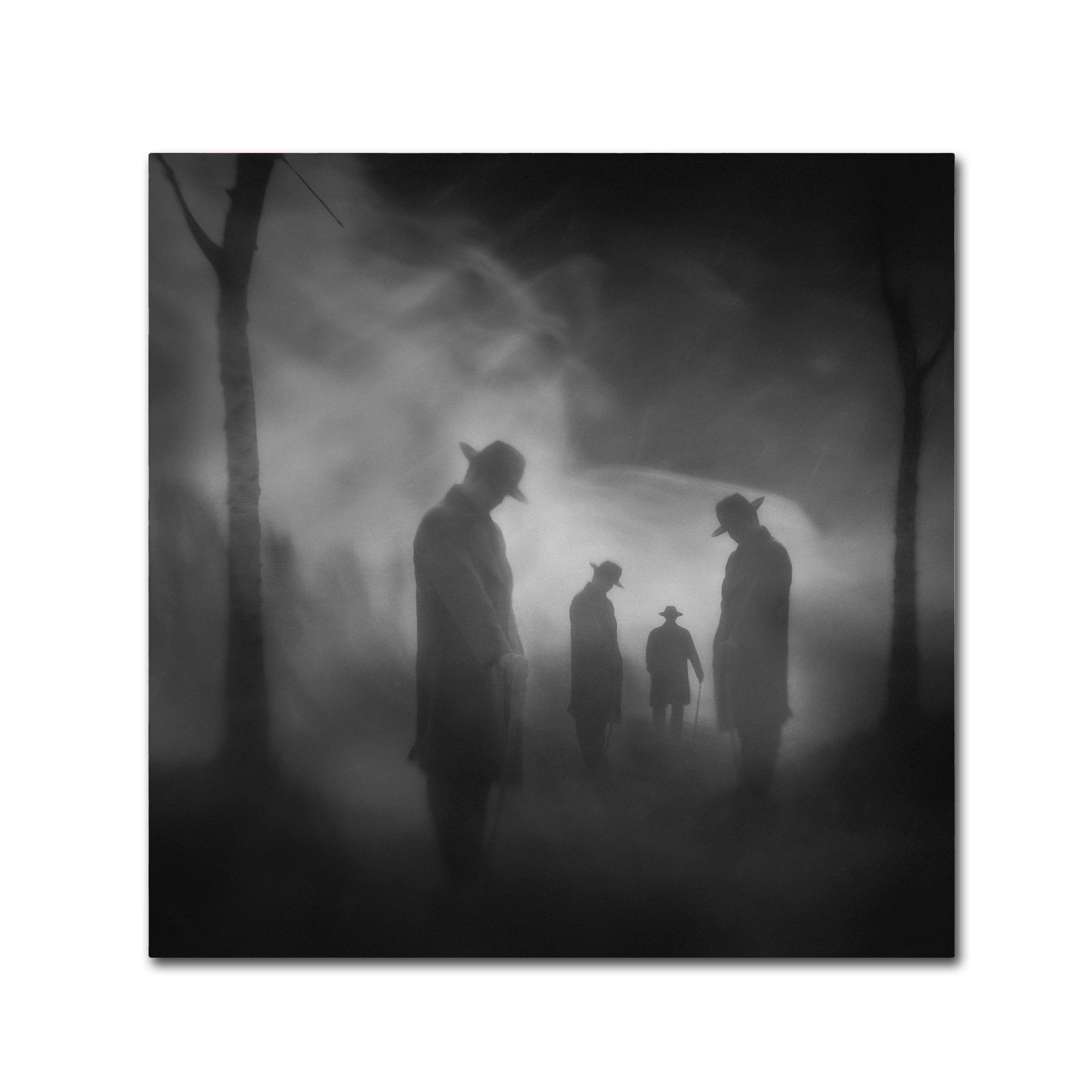 24x24 Black and White Framed Canvas Art of People in Fog