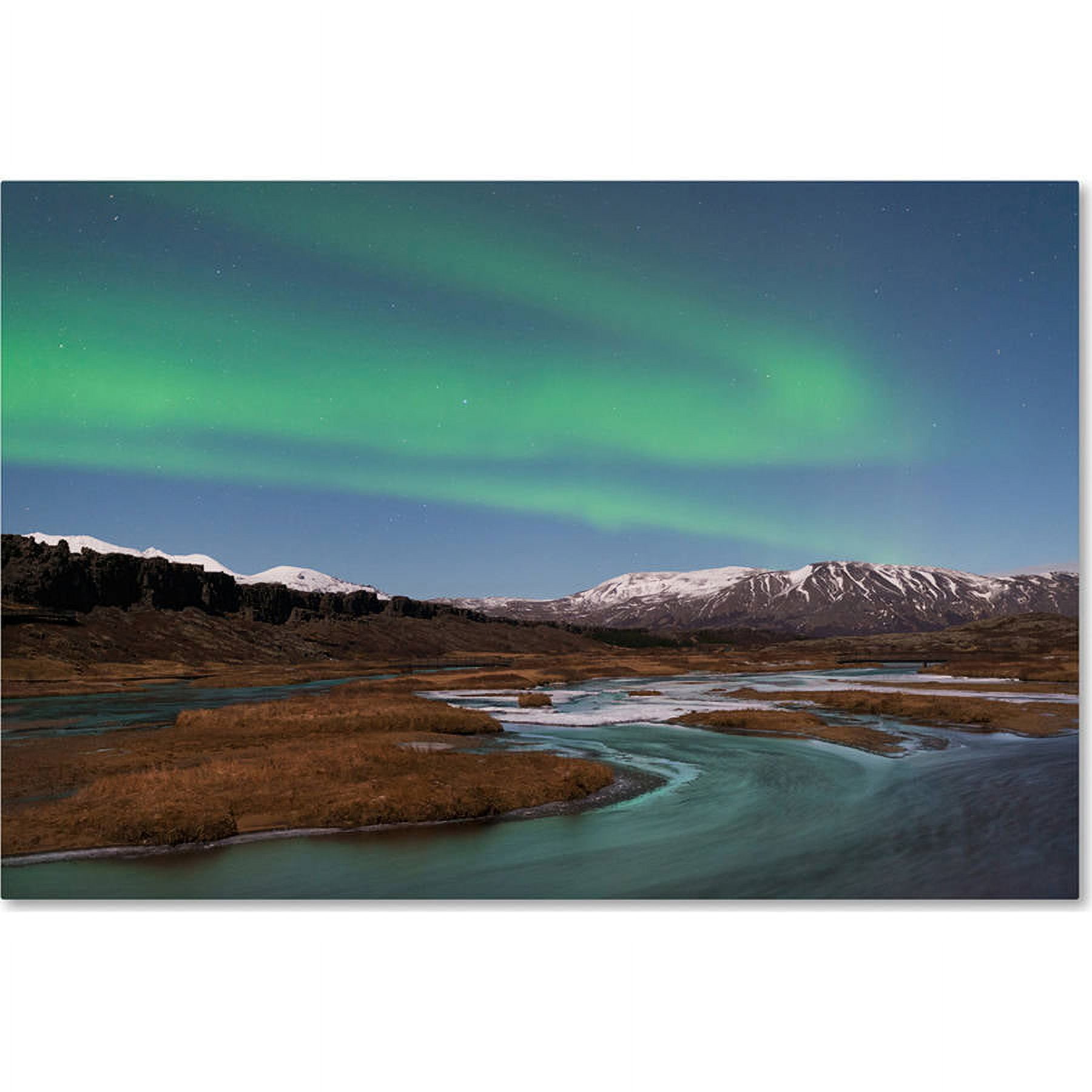 Northern Lights Landscape Canvas Art in Green and Blue
