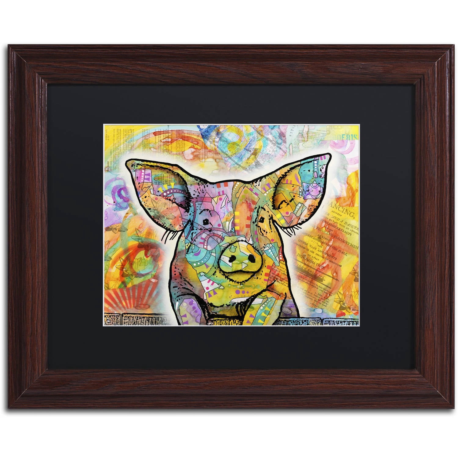 Trademark Fine Art 'The Pig' Canvas Art by Dean Russo, Black Matte, Wood Frame