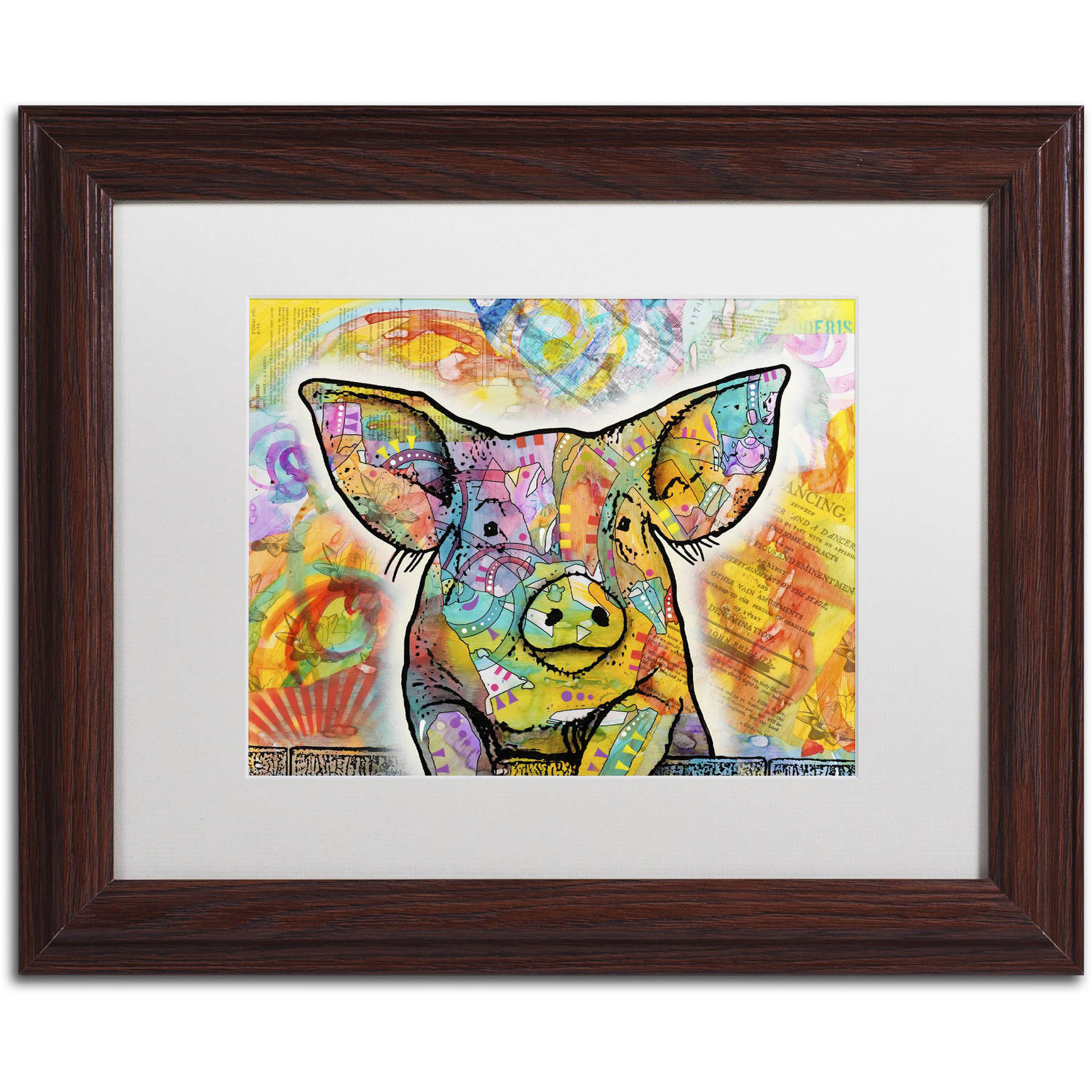 Trademark Fine Art 'The Pig' Canvas Art by Dean Russo, White Matte, Wood Frame