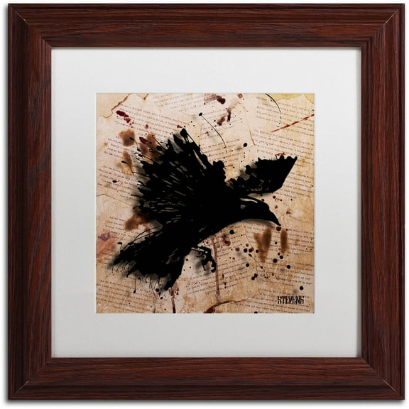 Trademark Fine Art "The Raven 1" Canvas Art by Roderick Stevens, White Matte, Wood Frame