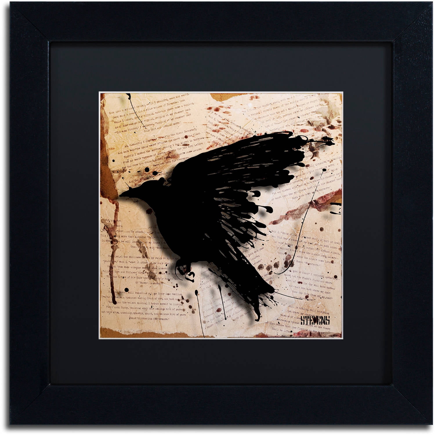 Trademark Fine Art "The Raven 3" Canvas Art by Roderick Stevens, Black Matte, Black Frame
