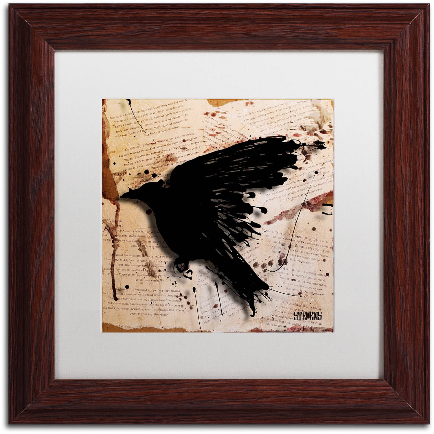 Trademark Fine Art "The Raven 3" Canvas Art by Roderick Stevens, White Matte, Wood Frame