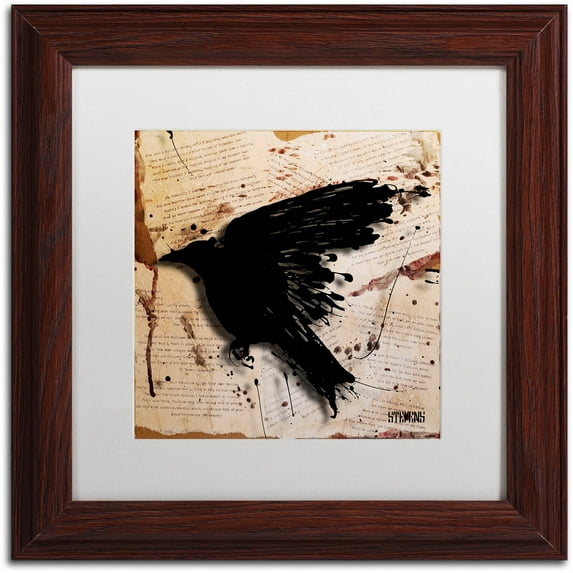 Trademark Fine Art "The Raven 3" Canvas Art by Roderick Stevens, White Matte, Wood Frame