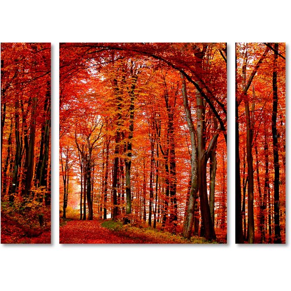 Trademark Fine Art "The Red Way" Canvas Art by Philippe Sainte-Laudy Three Panel Set
