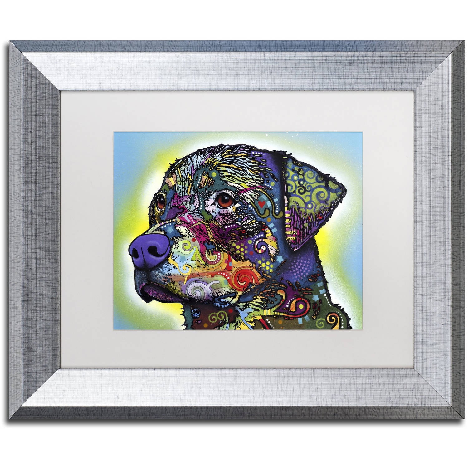 Trademark Fine Art "The Rottweiler" Canvas Art by Dean Russo, White Matte, Silver Frame