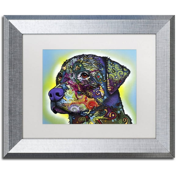 Trademark Fine Art "The Rottweiler" Canvas Art by Dean Russo, White Matte, Silver Frame