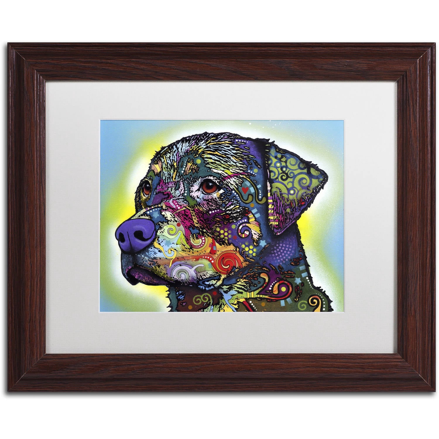 Trademark Fine Art "The Rottweiler" Canvas Art by Dean Russo, White Matte, Wood Frame