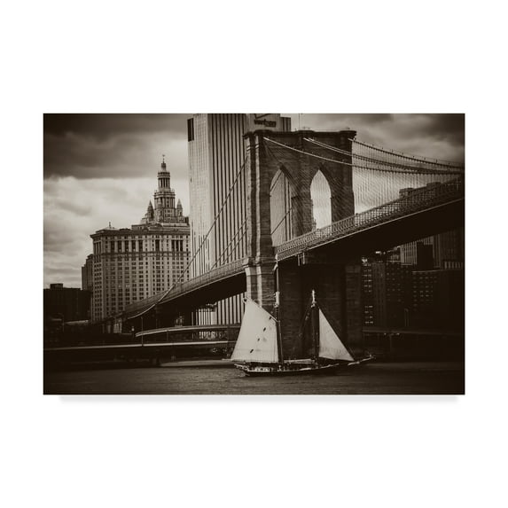 Trademark Fine Art 'The Sailboat And the Bridge' Canvas Art by John Brooknam