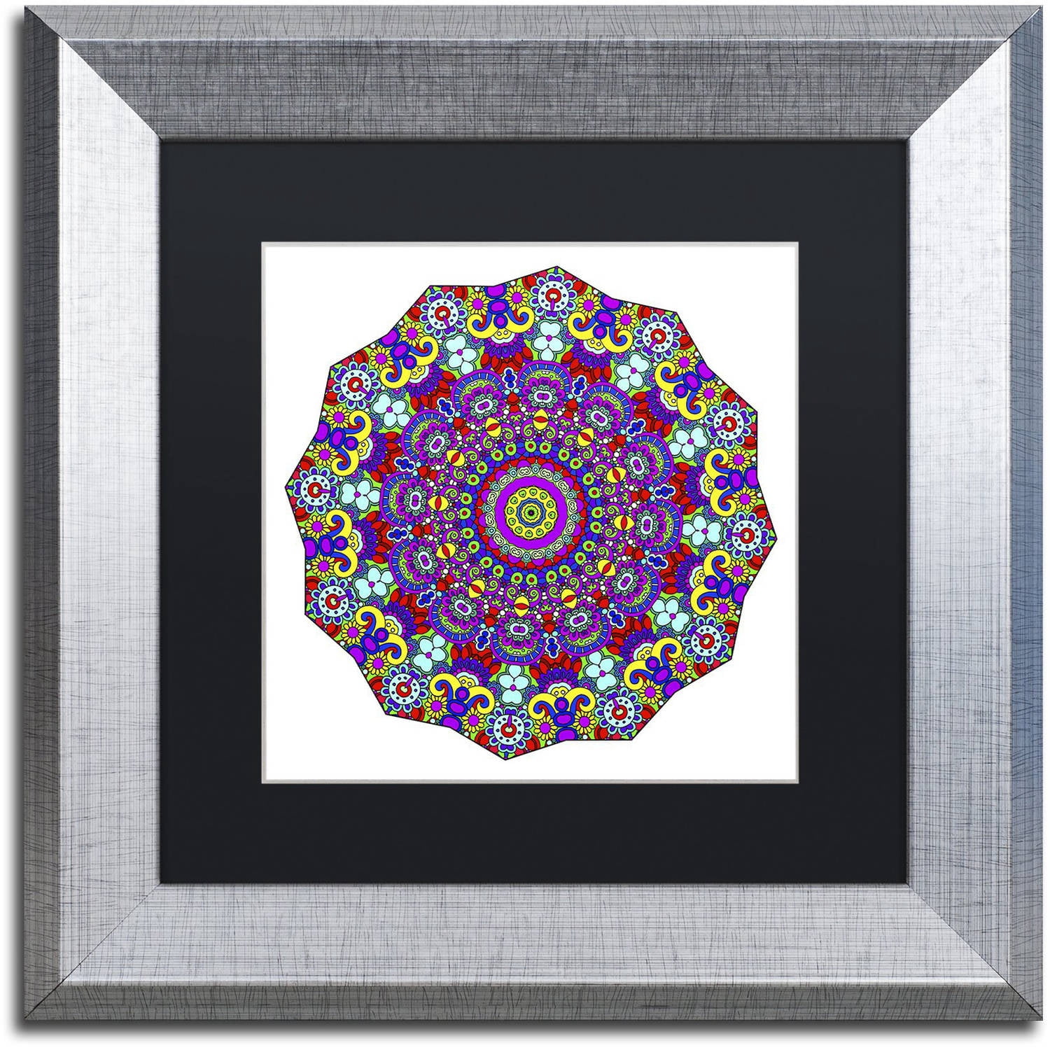 Trademark Fine Art "The Sigh Mandala" Canvas Art by Kathy G. Ahrens, Black Matte, Silver Frame