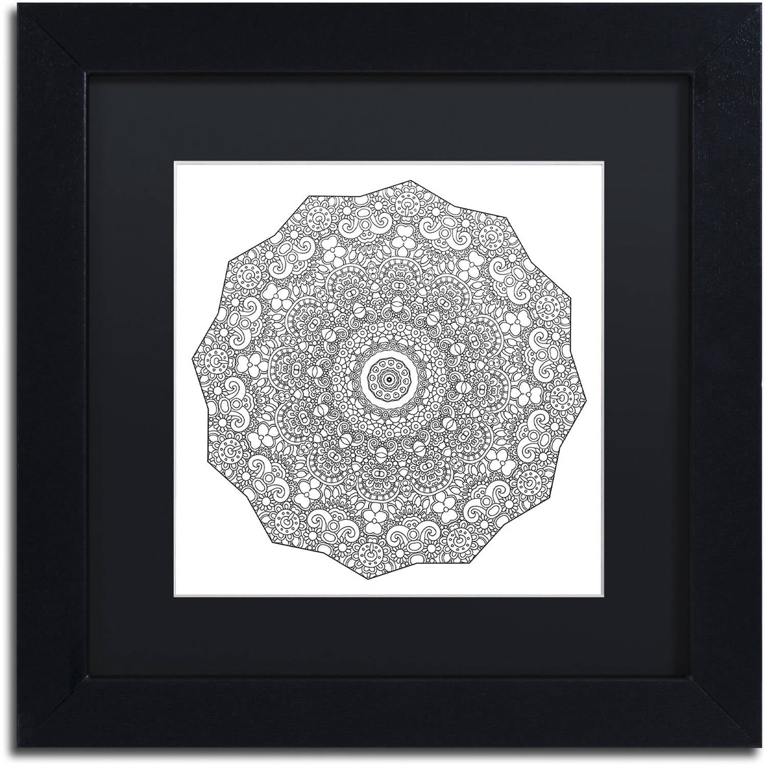 Trademark Fine Art "The Sigh Mandala Line Art" Canvas Art by Kathy G. Ahrens, Black Matte, Black Frame